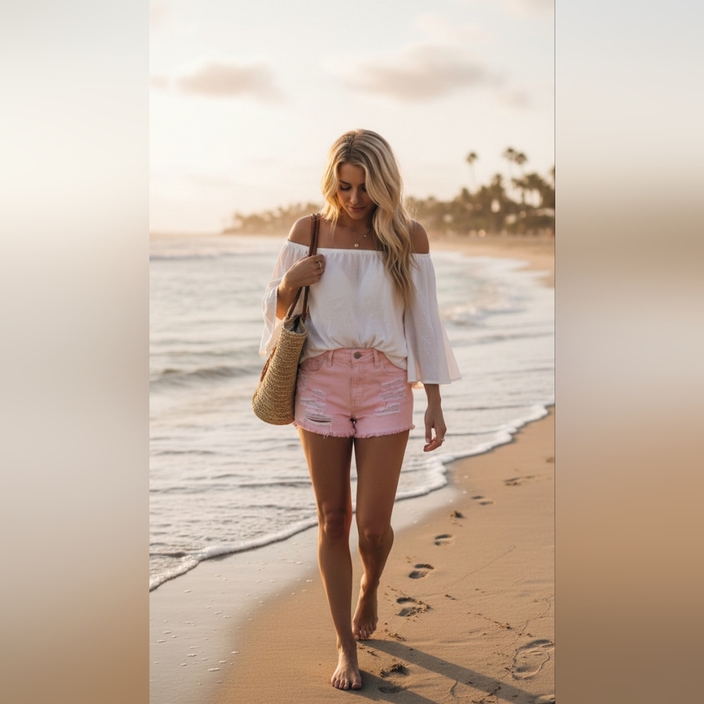 American Eagle Outfitters Light Pink Distressed Jean Shorts